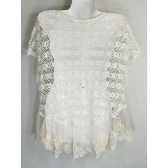 Vintage Women's Havana Cream Floral Lace Sheer Top‎ MED Cottage Core Prairie - Picture 4 of 8